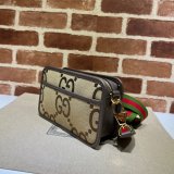 Gucci Perfect 696075 Copy Jumbo GG mini bag in camel and ebony GG canvas