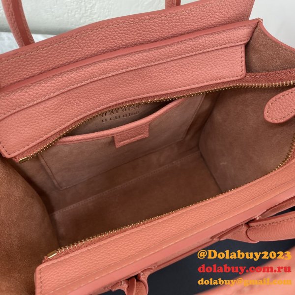 Replica Celine Pink Nano Luggage bag in drummed calfskin