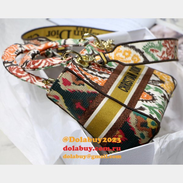 Lady Knockoff Dior 24cm Yellow Multicolor Christian Paisley Embroidery