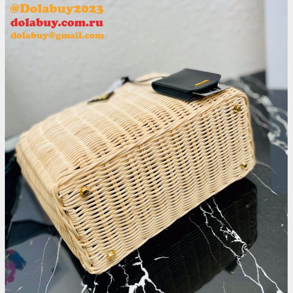 Top Quality Best prada Wicker and canvas tote bag