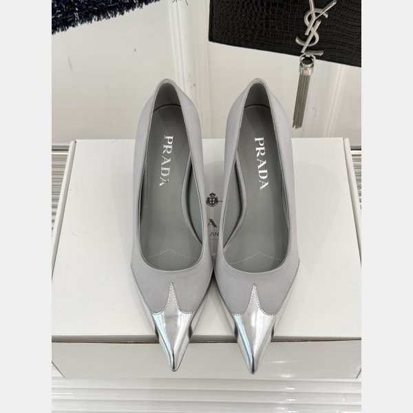 7 Star Prada Satin And Metallic Leather Pumps