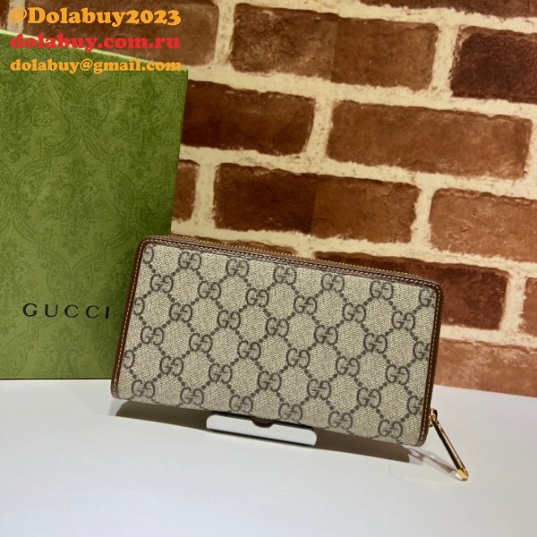 Replica Gucci GG Supreme Fake 673003 Zip around wallet with Interlocking G