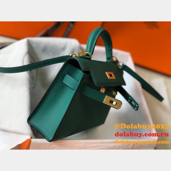 Hermes Mini Kelly Replica Army Green Handbag Epsom leather