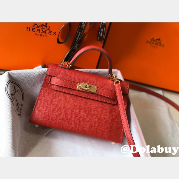 Replica Hermes Red Mini Kelly Handbag Epsom leather