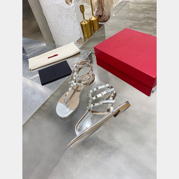 Valentino 1:1 Mirror ROCKSTUD METALLIC FLAT FLIP-FLOP SANDAL