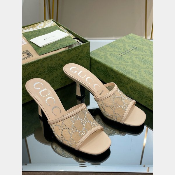 Mid-Heel Slide Sandal Gucci Monogrammed Replica Shoes