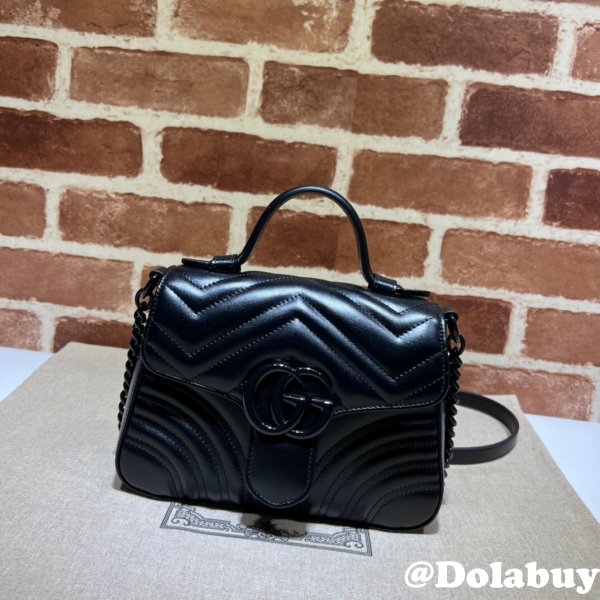 Gucci Knockoff GG Marmont 702563 Top handle bag in black leather