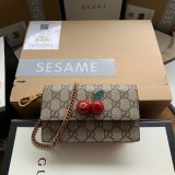 Gucci Designer Beige GG Supreme mini bag with cherries