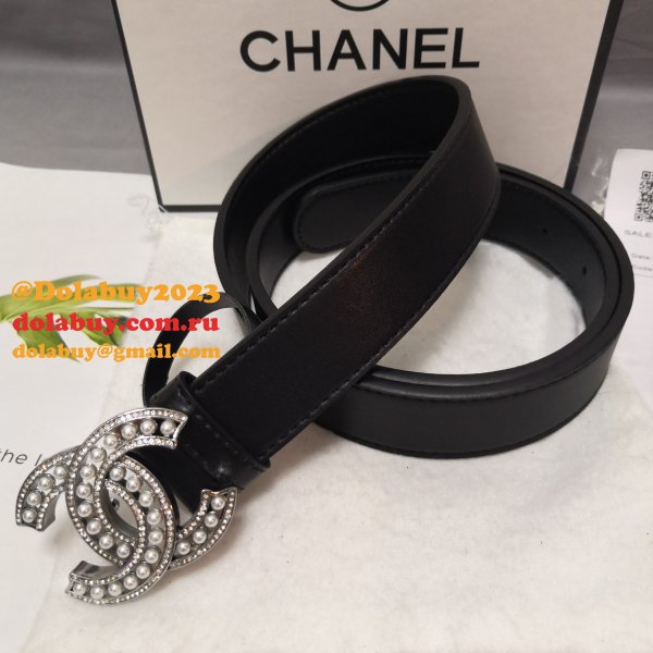 Luxury Replica CC Double C Belt Black Width 3.0cm 1137