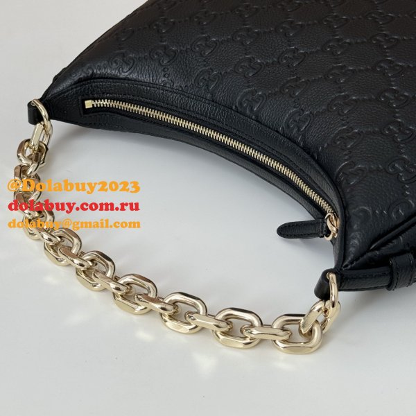 Knockoff Gucci GG Emblem Medium Shoulder Chain 820453 Black Bag