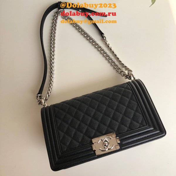 AAA+ CC Le Boy  Luxury Replica Black Bags Caviar 25cm