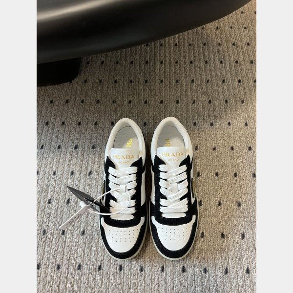 Prada Downtown Bold Nappa Leather And Suede Sneakers