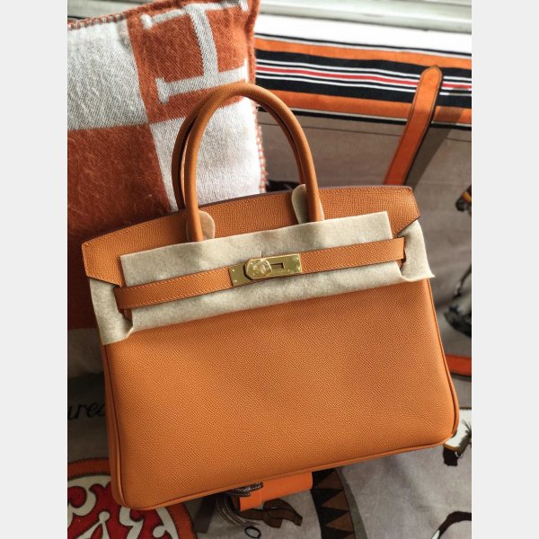 Hermes Birkin Epsom leather Handbags Orange Golden