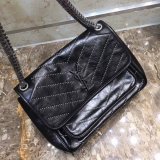 Top Quality YSL Niki 28CM crinkled vintage black leather