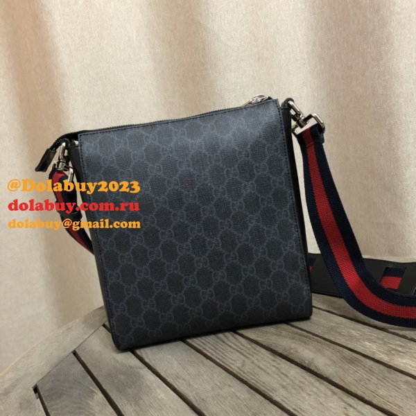 UK Gucci Fake Black GG Supreme Small Messenger 523599 Bag