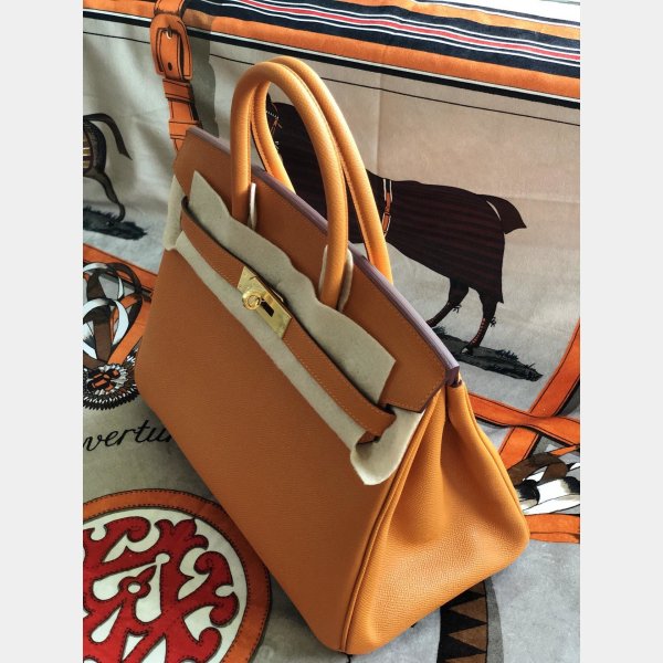 Hermes Birkin Epsom leather Handbags Orange Golden