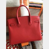 Hermes Birkin Epsom leather Handbags Red Silver