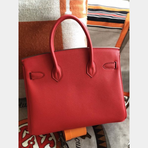 Hermes Birkin Epsom leather Handbags Red Silver