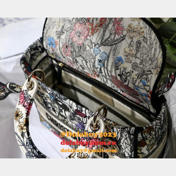 Lady D-Lite Bag Multicolor Lady Dior 24cm Replica Paisley Embroidery