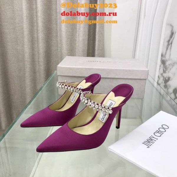 Bing 100 Embellished Satin High Heel Mules Fake Jimmy Choo Shoes