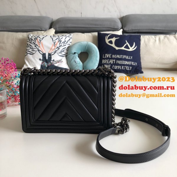 Luxury CC V Le Boy Replica 7 Star Black Bags lambskin 20cm