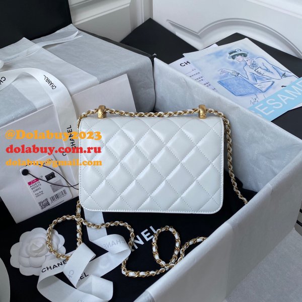 Designer Replica Calfskin & Gold-Tone Metal White Mini Flap AS2615 Bag