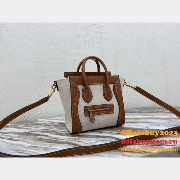 Brown/White Celine Micro Luggage Tote Bag Replica