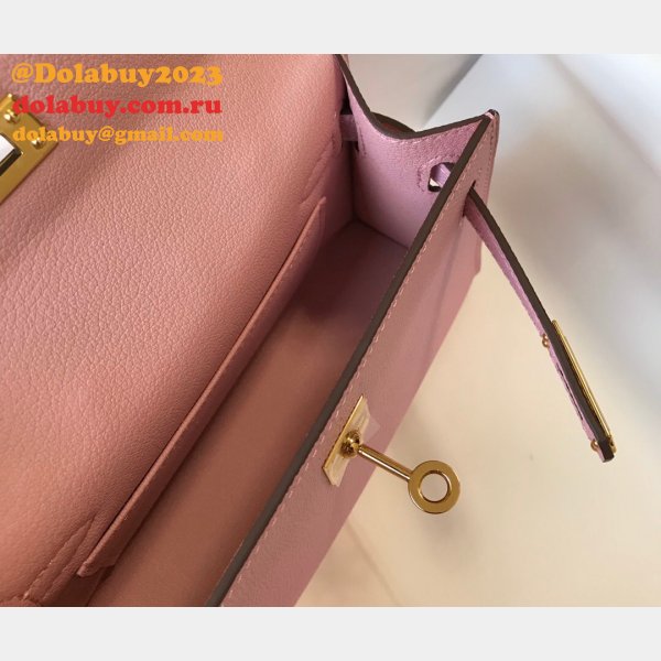 Hermes Outlet 1:1 Replica Mini Kelly Pink Handbags