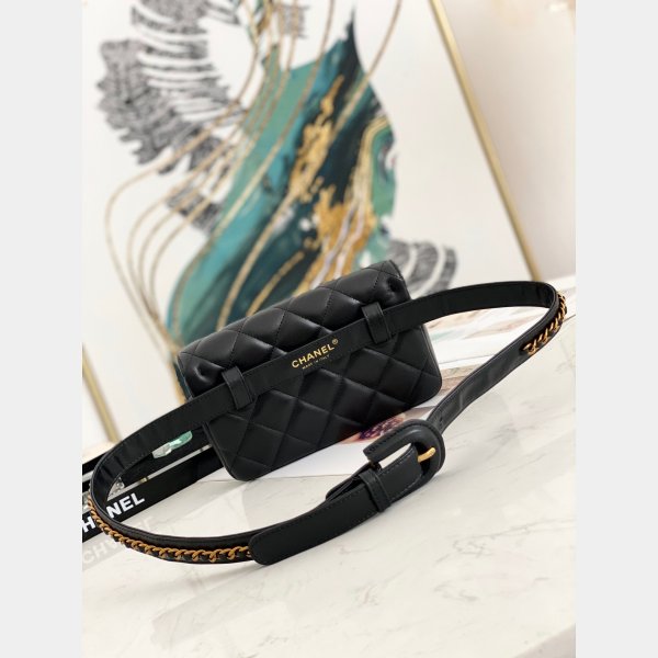 Fashion 1:1 Belt Replica Bag 99009 Lambskin & Gold Metal